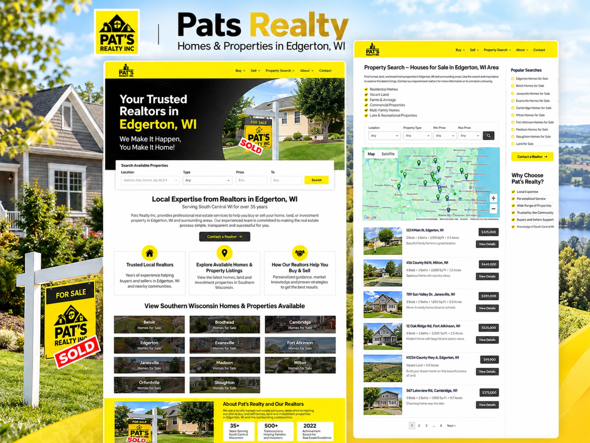 Pat’s Realty professional real estate website showcasing homes and properties for sale in Edgerton Wisconsin