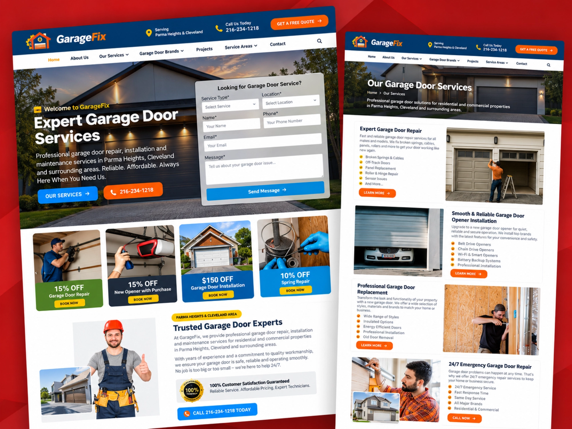 GarageFix professional garage door repair and installation website design