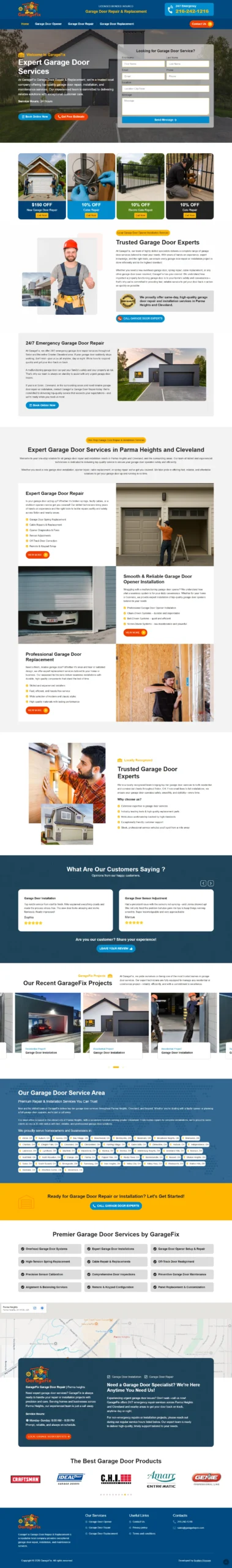 Garage Fix Pro website showcasing professional garage door repair, installation, opener repair, spring replacement, and maintenance services