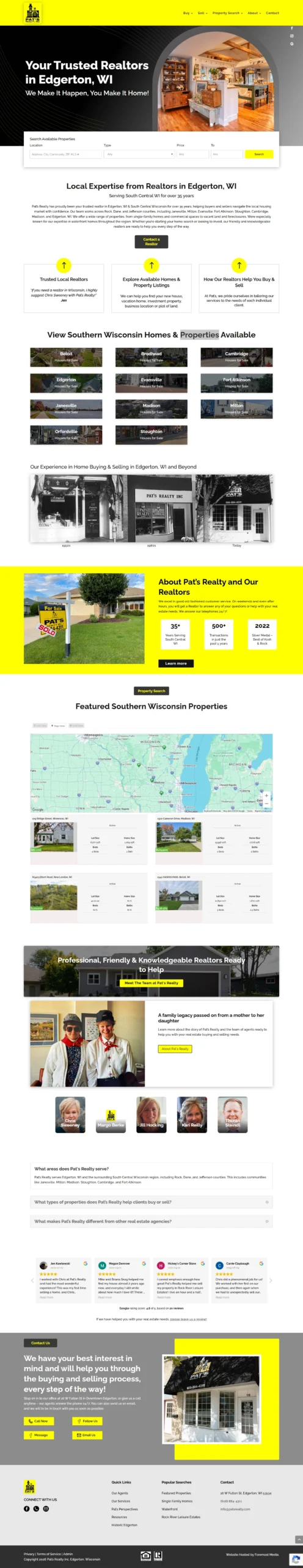 Pat’s Realty website showcasing homes, properties, real estate listings, and trusted realtor services in Edgerton, Wisconsin